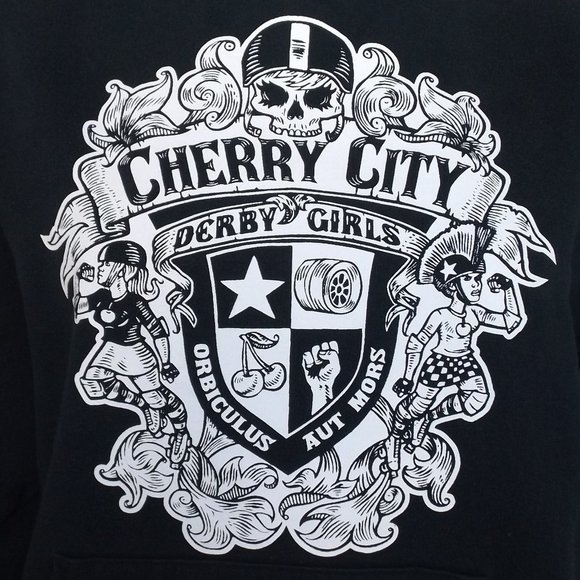 CHERRY CITY DERBY GIRLS Hoodie Sweatshirt, S, Black Pullover, Pocket, Long slvs - Picture 2 of 13